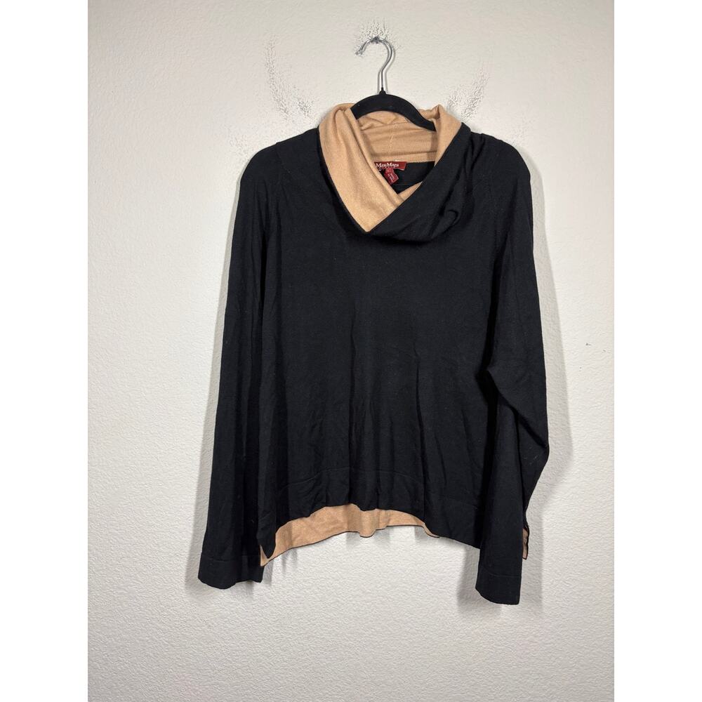 Max Mara Large Cowl Neck Sweater Black Tan Maglia Knitted Silk Cashmere - Picture 2 of 9